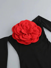 Pre Order: Black 3D Flower Off Shoulder Long Dress