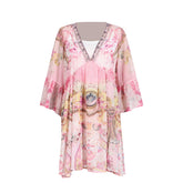 Retro Print Ruffle Edge Dress