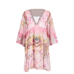 Retro Print Ruffle Edge Dress