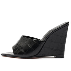 Croc Print Pointed Open Toe Mule Sandals