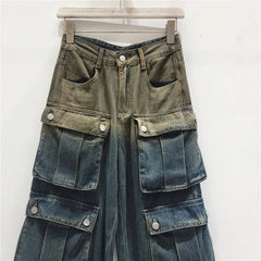Washed Gradient Multi Pocket Loose Pants