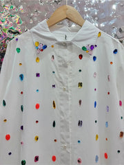 Diamond Inlaid Loose Fit Long Sleeved Shirt