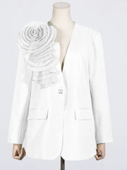 V-Neck Splicing 3D Flower Blazer