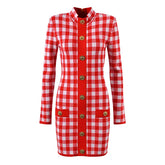 Plaid Slim Fitted Knit Mini Dress