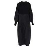 Solid Pleated Diamond Plaid Patchwork Sweater Dress