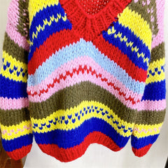 Thick Rod Needle Knitted Striped Loose Sweater