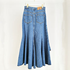 Pre Order: Blue Splicing Irregular High Waist Denim Skirt