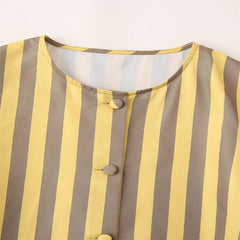 Striped Round Neck Satin Long Sleeve Shirt
