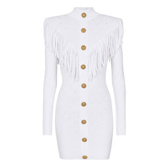 Knitted Round Neck Tassel Slim Fit Long Sleeve Dress