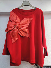 Pre Order: Big Flower Patchwork Solid Loose T-Shirt