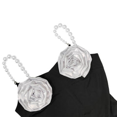 Pre Order: Black Faux Pearl Strap 3D Flower Mermaid Dress