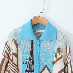 Paris Street Knitted Blue Cardigan