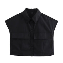 Solid Sleeveless Flip Pocket Short Top