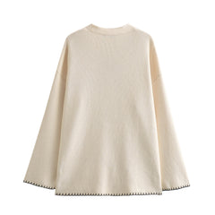 Elegant Knitted Pocket and Hem Stitch Cardigan