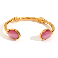 Oval Agate Stone Stainless Steel Bracelet