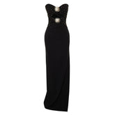Pre Order: Black Rhinestone Backless Bandage Long Dress