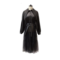 Mesh Stitching PU Jacket Dress