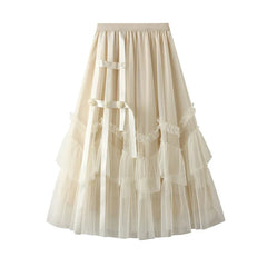 Solid Floral Multi-Layer Mesh Skirt