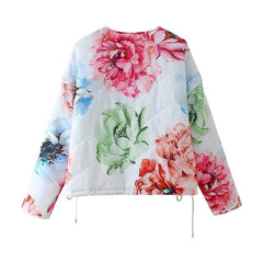 Retro Floral Thin Quilted Zip Up Jacket