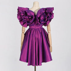 Purple Ruffle Edge V-Neck Mini Dress