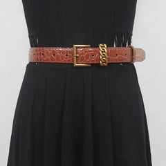 Metal Buckle Long Leather Belt