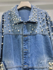 Full Pearl Long Sleeve Washed Denim Jacket