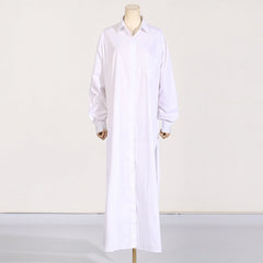 Solid Side Slit Long Sleeved Shirt Dress