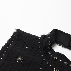 Pre Order: Black Beaded Backless Knit Dress