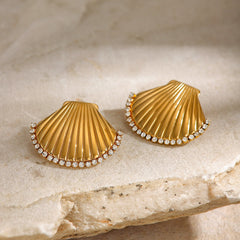Rhinestone Scallop Shell Earrings