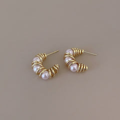 Pearl Metal Twisted Line Earrings