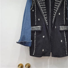 Rivet Diamond Denim Spliced Loose Jacket