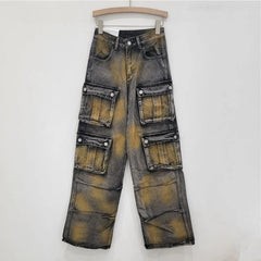 Multi Pocket Distressed Loose Pants
