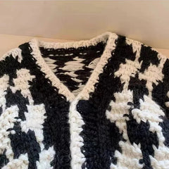 V-Neck Color Block Knit Cardigan