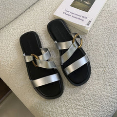 Strap Metal Ring Flat Sandals