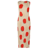 Polka Dot Pleated Sleeveless Dress