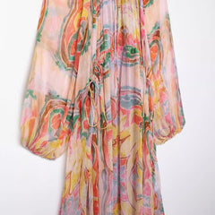 Rainbow Half High Collar Long Sleeve Loose Dress