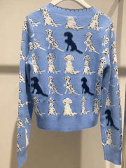 Pre Order: Blue Jacquard Knit Casual Cardigan