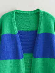 Striped Knitted V-Neck Mid-Length Cardigan