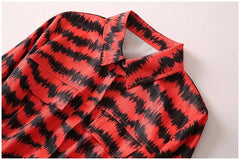 Retro Tiger Print Waistband Large Swing A-Line Dress