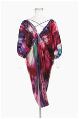 Deep V-Neck Backless Cross Tie Dress