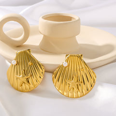 Pearl Inlaid Shell Shaped Earrings
