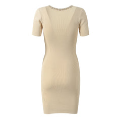 Scoop Neck Nail Bead Slim Fit Short Sleeved Dress