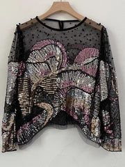 Handmade Sequin Beaded Mesh Shirt