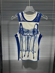 Pre Order: Blue Hand-Painted Slim Fit Vest