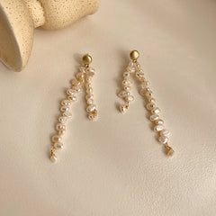 Pearl Tassel Long Asymmetrical Earrings