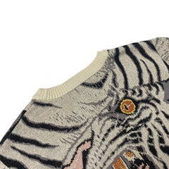 Vintage Tiger Totem V-Neck Knitted Cardigan Sweater