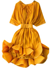 Solid Lace Up Waist Ruffled Hem Fluffy Dress