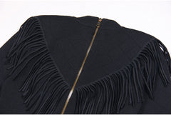 Knitted Round Neck Tassel Slim Fit Long Sleeve Dress