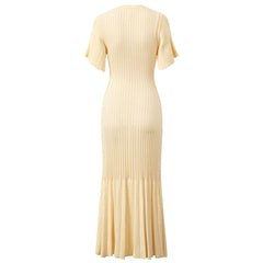 Elegant Knitted Maxi Pleated Dress