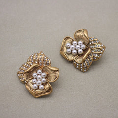 Medieval Pearl Camellia Clip Earrings